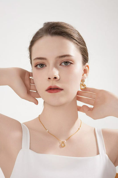 S925 Silver/ gold plated Necklace (Adjustable Length)/Faux Mother-of-Pearl/Zircon Pendant,earrings                           S
