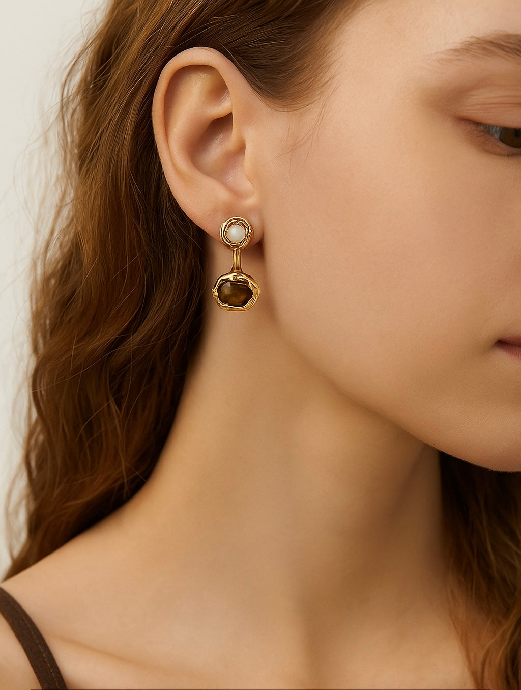 S925 Silver Vintage Tiger’s Eye Earrings (Convertible Design)