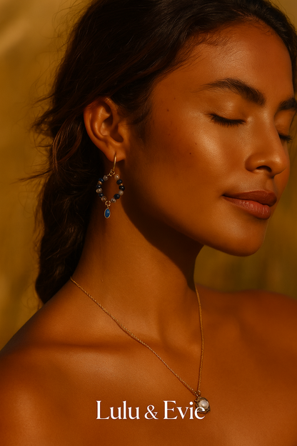 Moonlight & Lapis Hoop Earrings – Grace in Motion