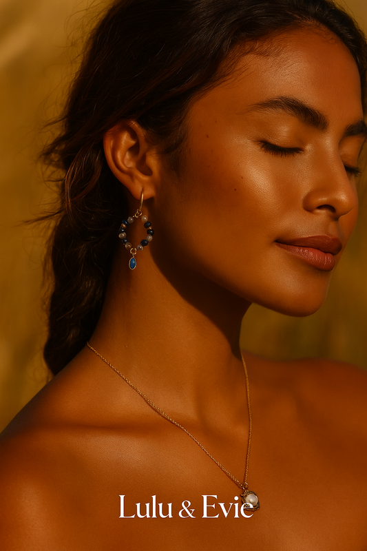 Moonlight & Lapis Hoop Earrings – Grace in Motion