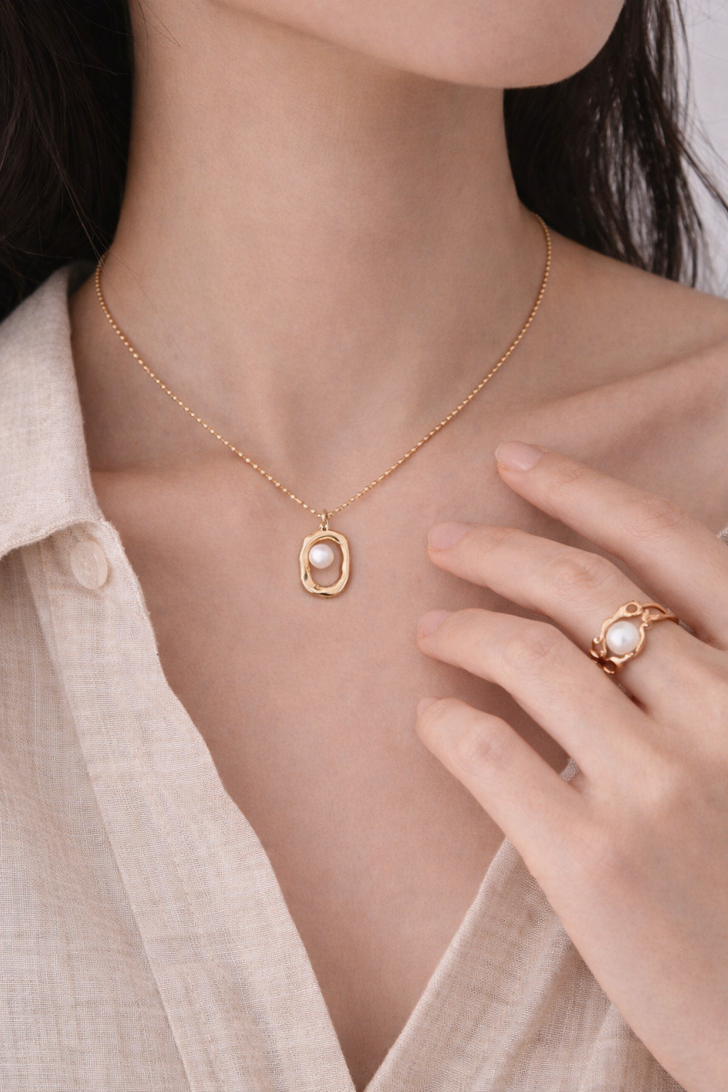 Organic Pearl Pendant Necklace Set