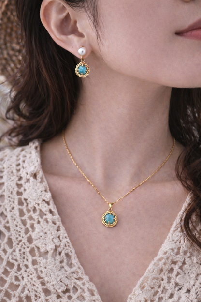 Vintage Turquoise & Tiger’s Eye Pendant & Earrings Set
