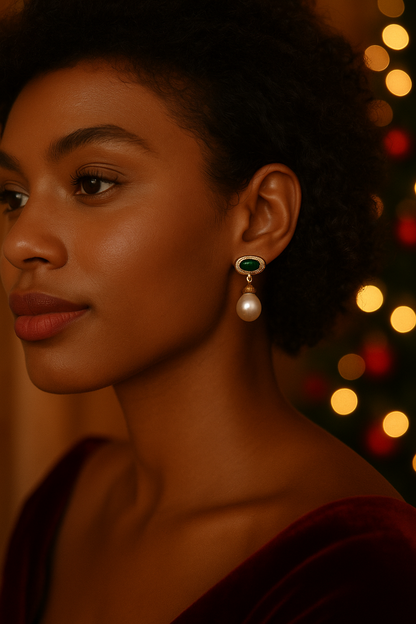 Vintage Malachite & Pearl Drop Earrings