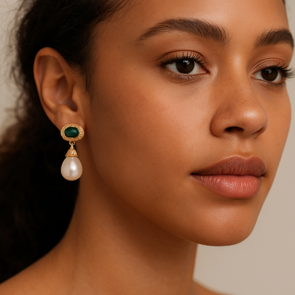 Vintage Malachite & Pearl Drop Earrings