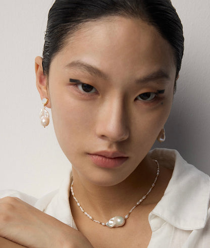 Halo Shell “Mother-of-Pearl & Baroque Pearl Earrings