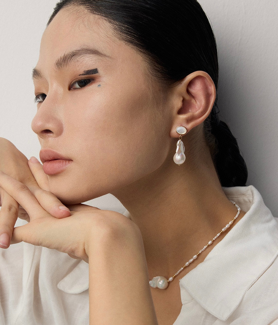 Halo Shell “Mother-of-Pearl & Baroque Pearl Earrings