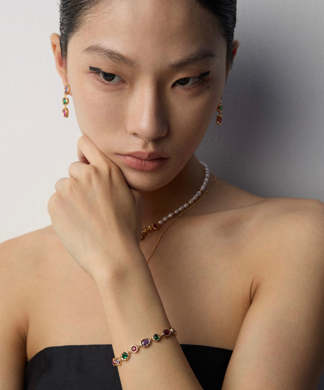 S925 Silver/gold plated/Colored zircon bracelet, earrings