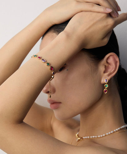 S925 Silver/gold plated/Colored zircon bracelet, earrings