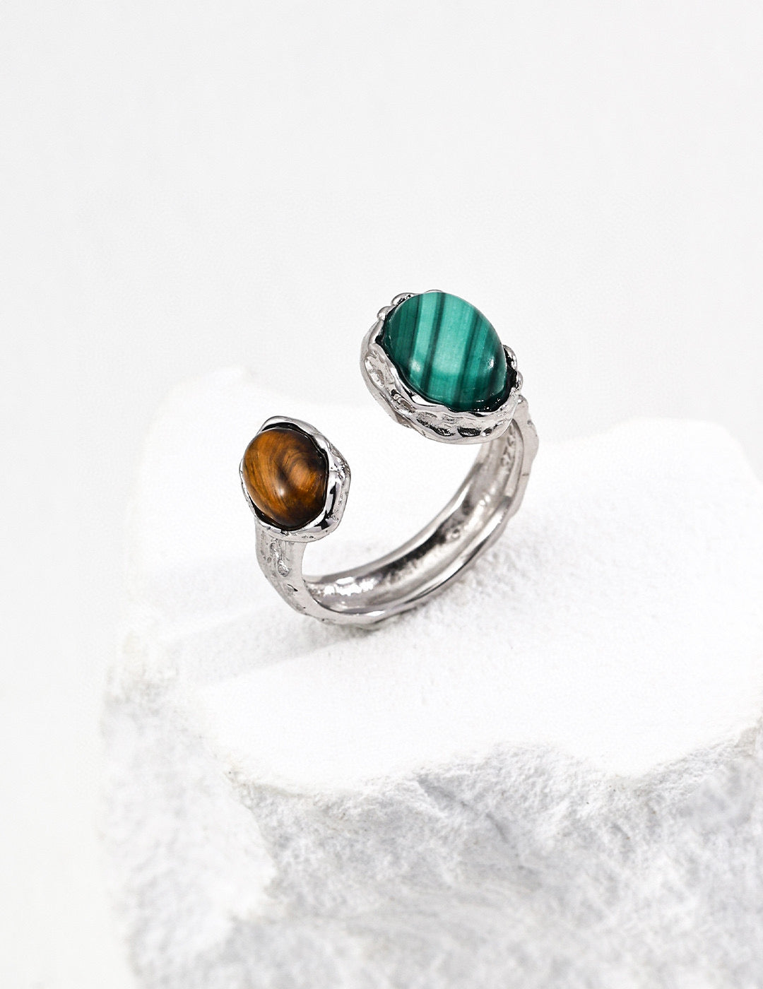 Verdant Ember Red agate meets green malachite earrings and ring