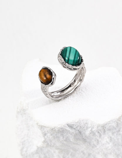 Verdant Ember Red agate meets green malachite earrings and ring