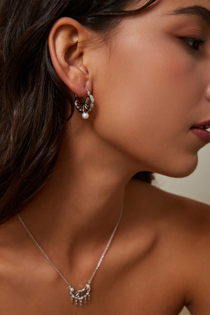 Tassel Belle Feather Series Pearl Necklace and Earrings