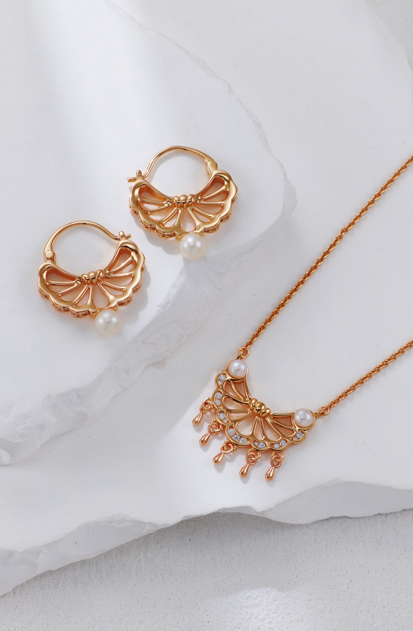 Tassel Belle Feather Series Pearl Necklace and Earrings