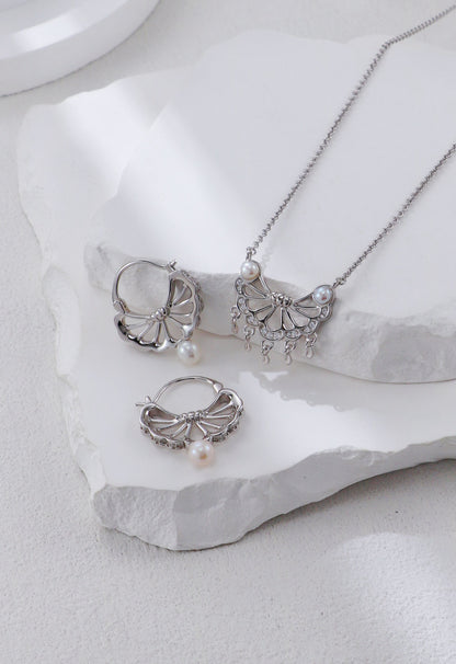 Tassel Belle Feather Series Pearl Necklace and Earrings