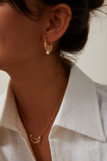 Tassel Belle Feather Series Pearl Necklace and Earrings
