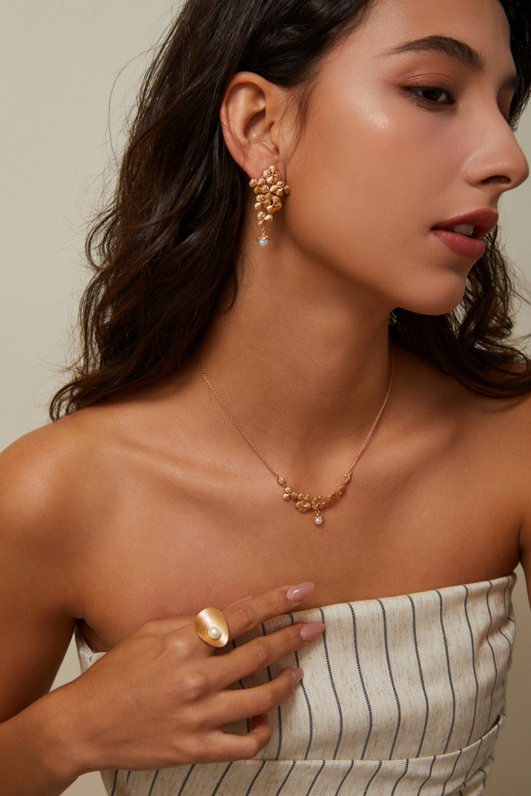 Starlight Garden S925 silver pearl necklace and earrings