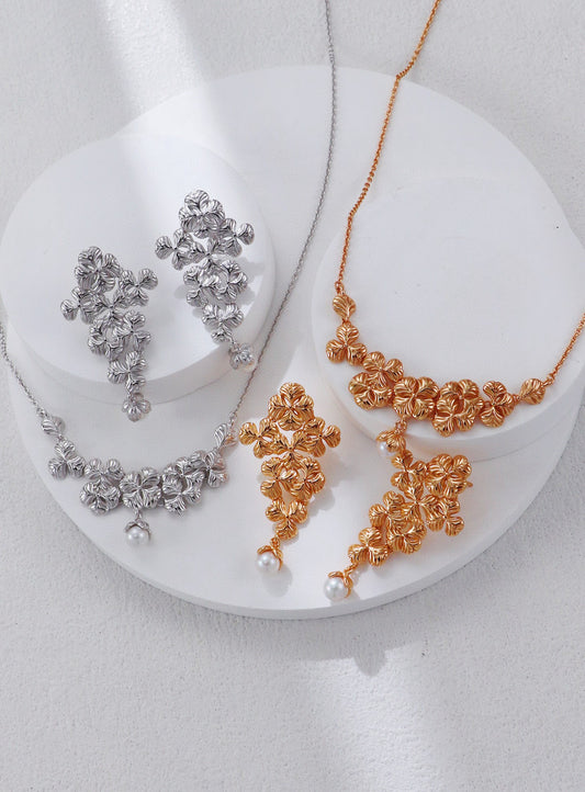 Starlight Garden S925 silver pearl necklace and earrings