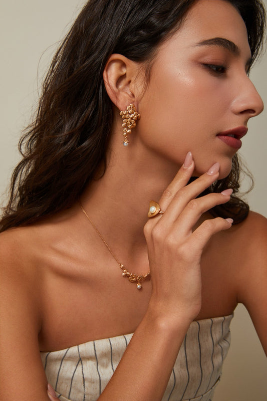 Starlight Garden S925 silver pearl necklace and earrings