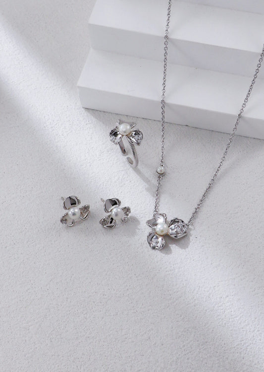 Pearl Blossom necklace earrings and ring