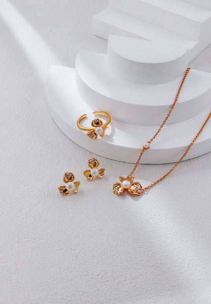 Pearl Blossom necklace earrings and ring