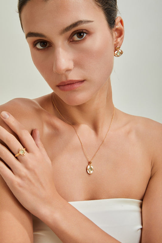 Timeless Grace in Green – S925 Silver & 18K Gold Vermeil Jewelry Set