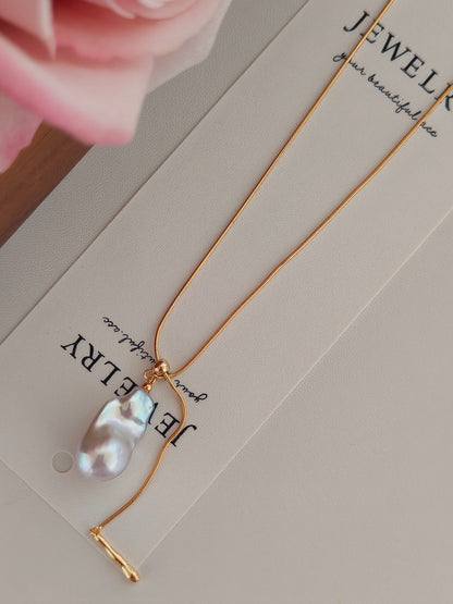 18K Gold-Plated S925 Baroque Pearl Necklace & Earrings Set