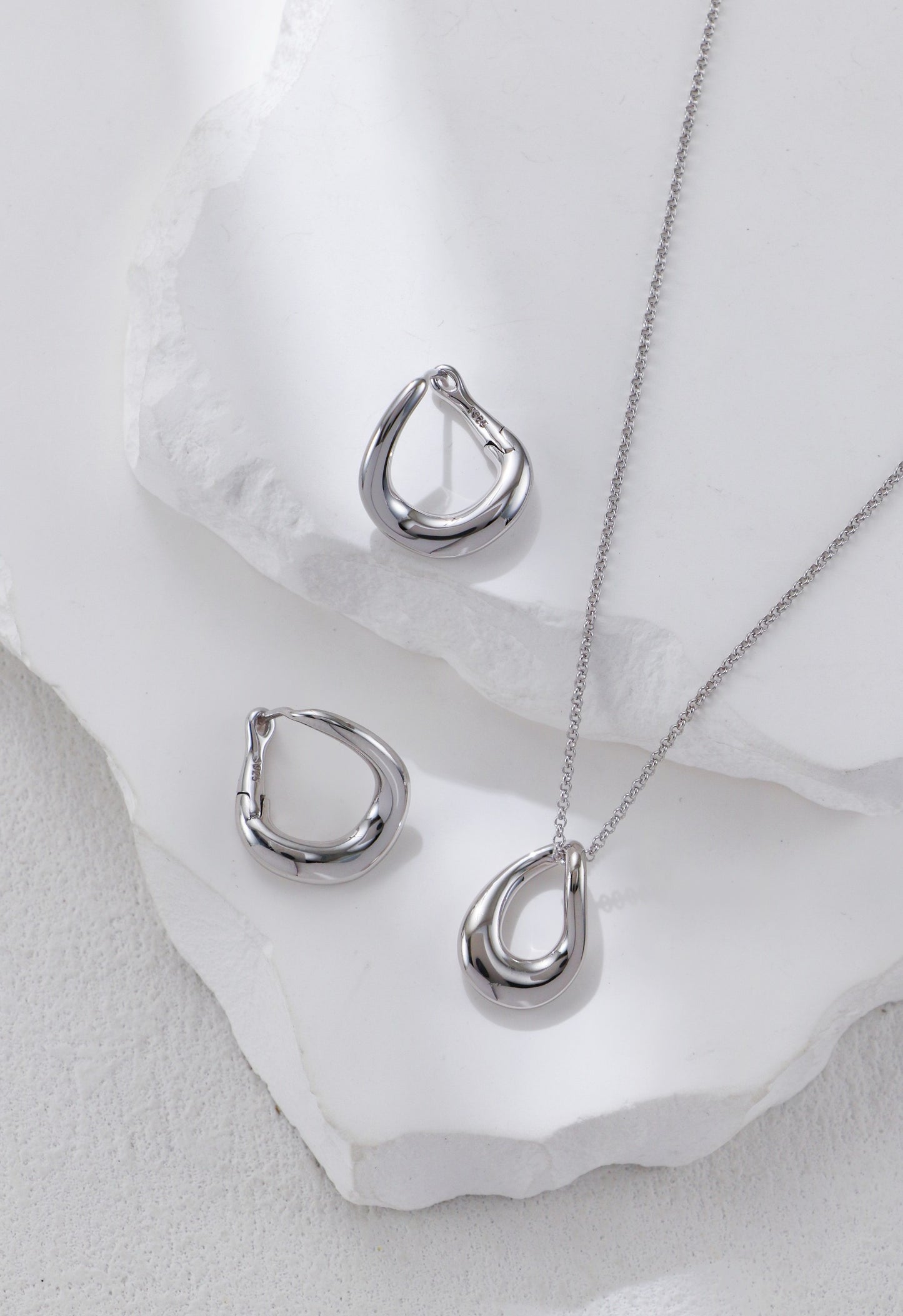 S925 Sterling Silver Twisted Drop Necklace & Earrings Set