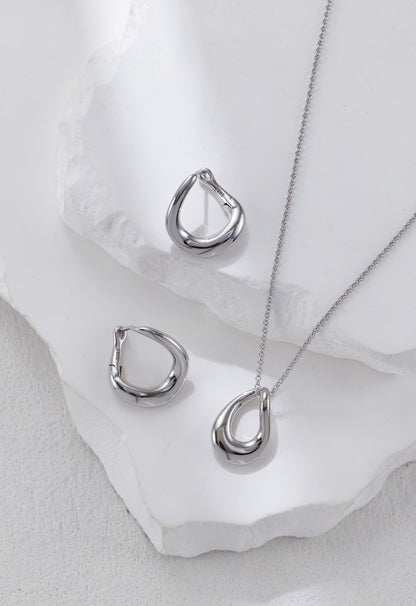 S925 Sterling Silver Twisted Drop Necklace & Earrings Set