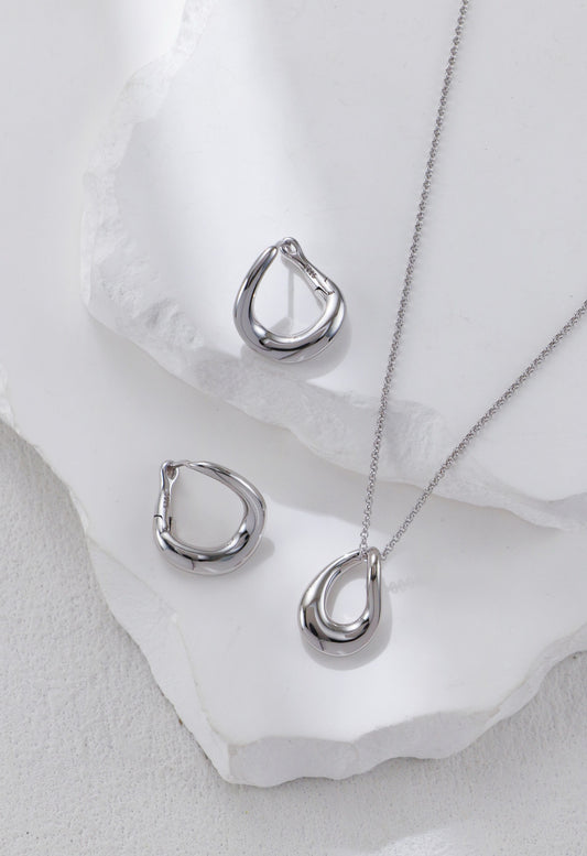 S925 Sterling Silver Twisted Drop Necklace & Earrings Set