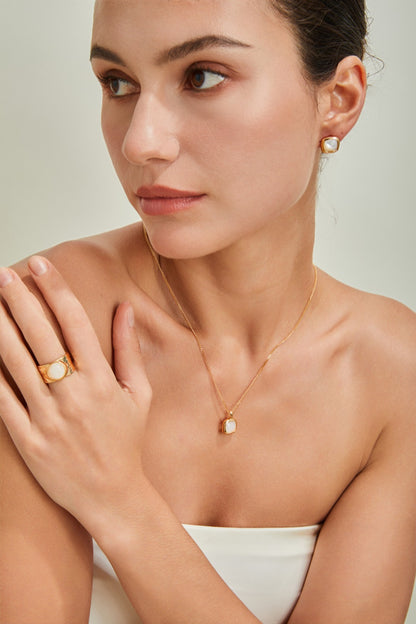 S925 Sterling Silver Mother-of-Pearl Necklace & Earrings Set