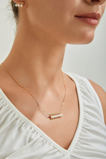 S925 Sterling Silver Wheat Pearl Necklace & Earring Set