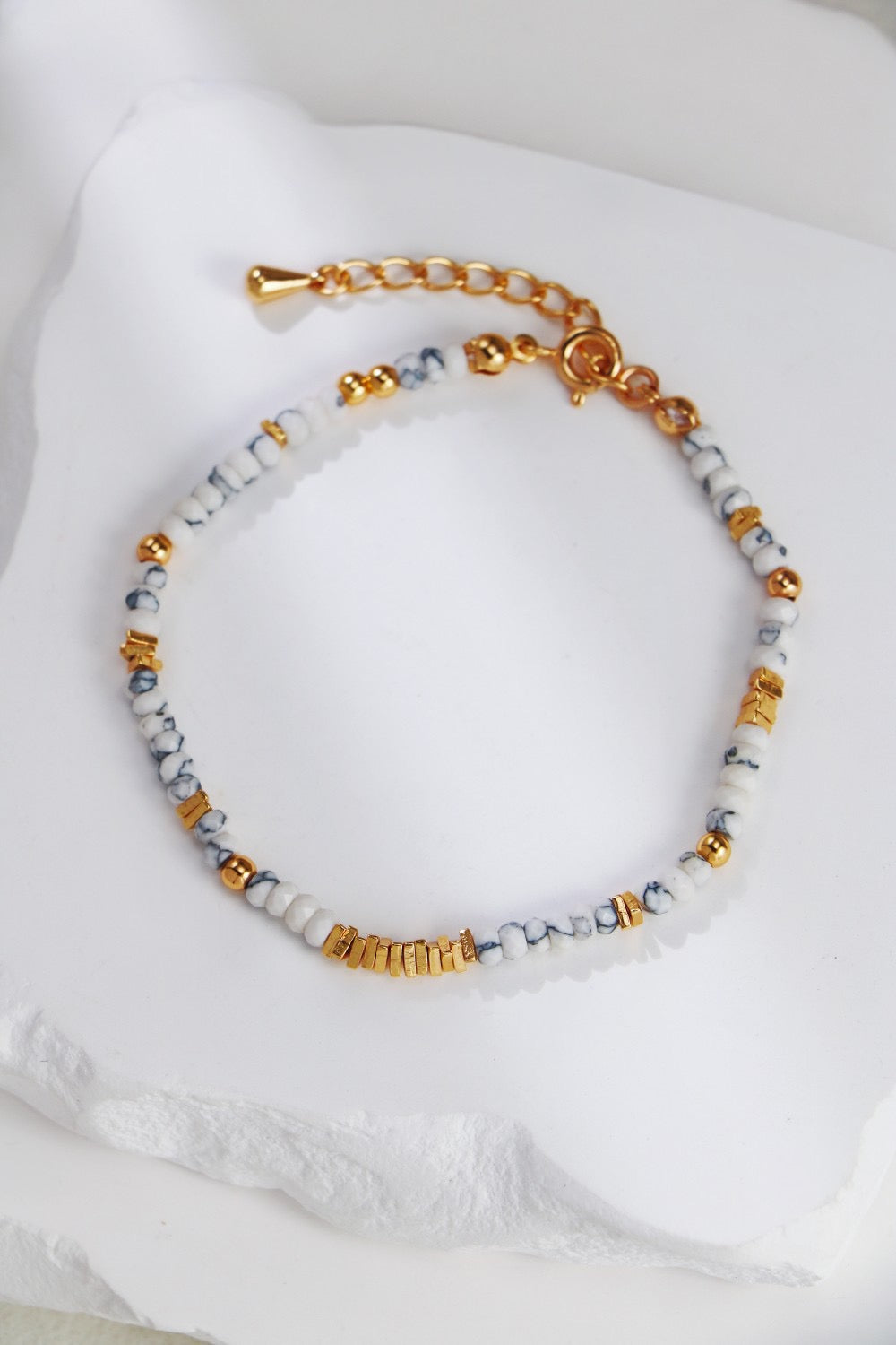 S925 Sterling Silver Gold-Tone White Turquoise Necklace & Bracelet Set