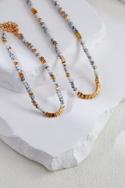 S925 Sterling Silver Gold-Tone White Turquoise Necklace & Bracelet Set