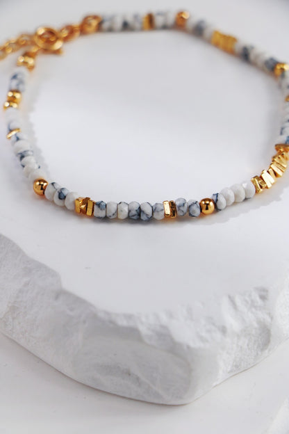 S925 Sterling Silver Gold-Tone White Turquoise Necklace & Bracelet Set