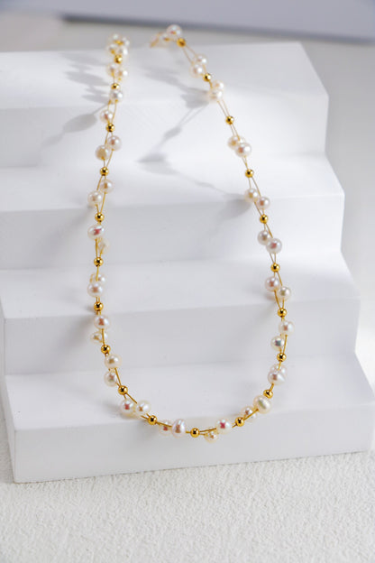S925 Silver Woven Freshwater Pearl Necklace
