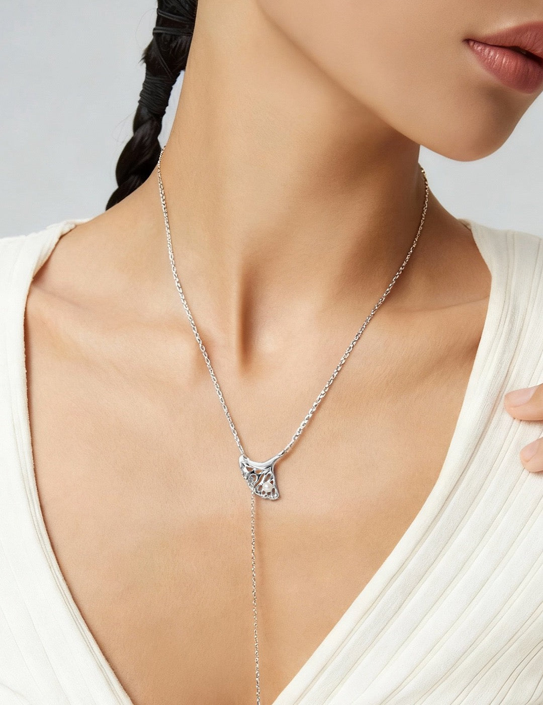 S925 Silver Ginkgo Leaf & Freshwater Pearl Necklace + Earrings Set