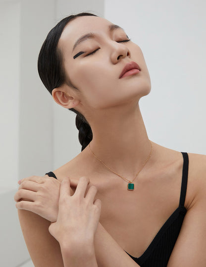 Malachite Square Pendant Set
