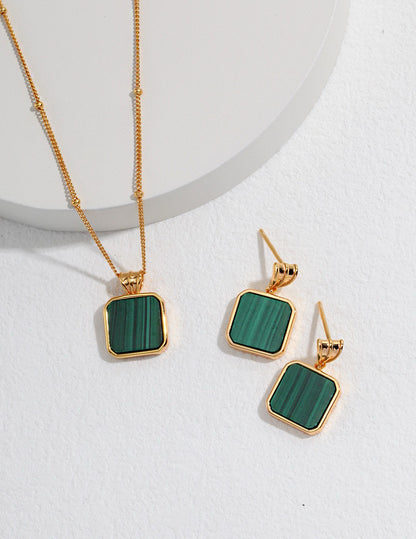 Malachite Square Pendant Set