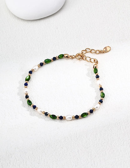 Vintage Pearl & Lapis Olive Bead Set