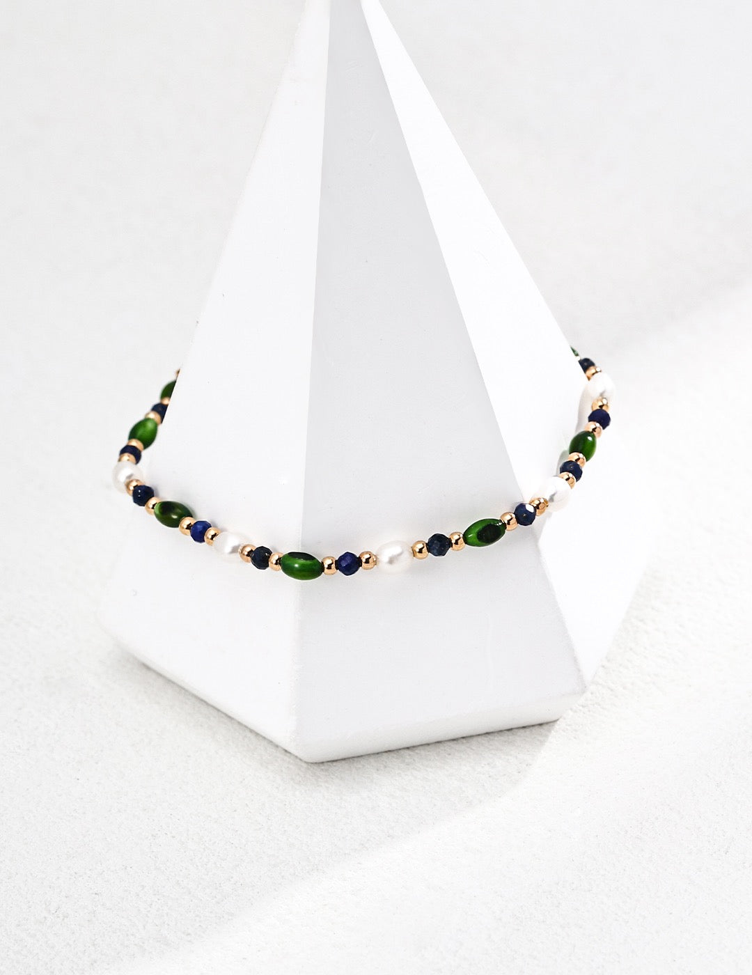 Vintage Pearl & Lapis Olive Bead Set