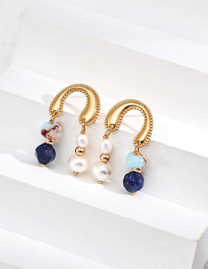 Vintage Gold Gemstone & Pearl Drop Earrings