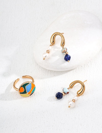 Vintage Gold Gemstone & Pearl Drop Earrings