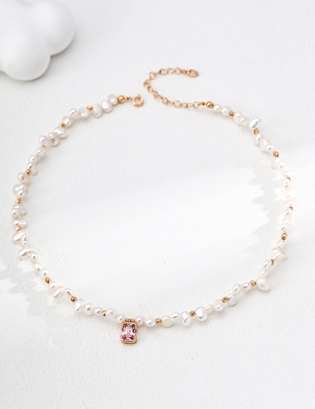 Pink Zircon & Natural Pearl Necklace