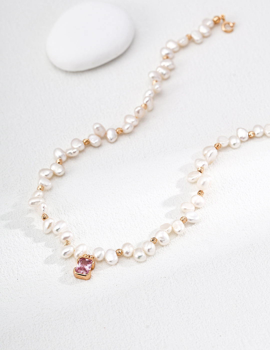 Pink Zircon & Natural Pearl Necklace