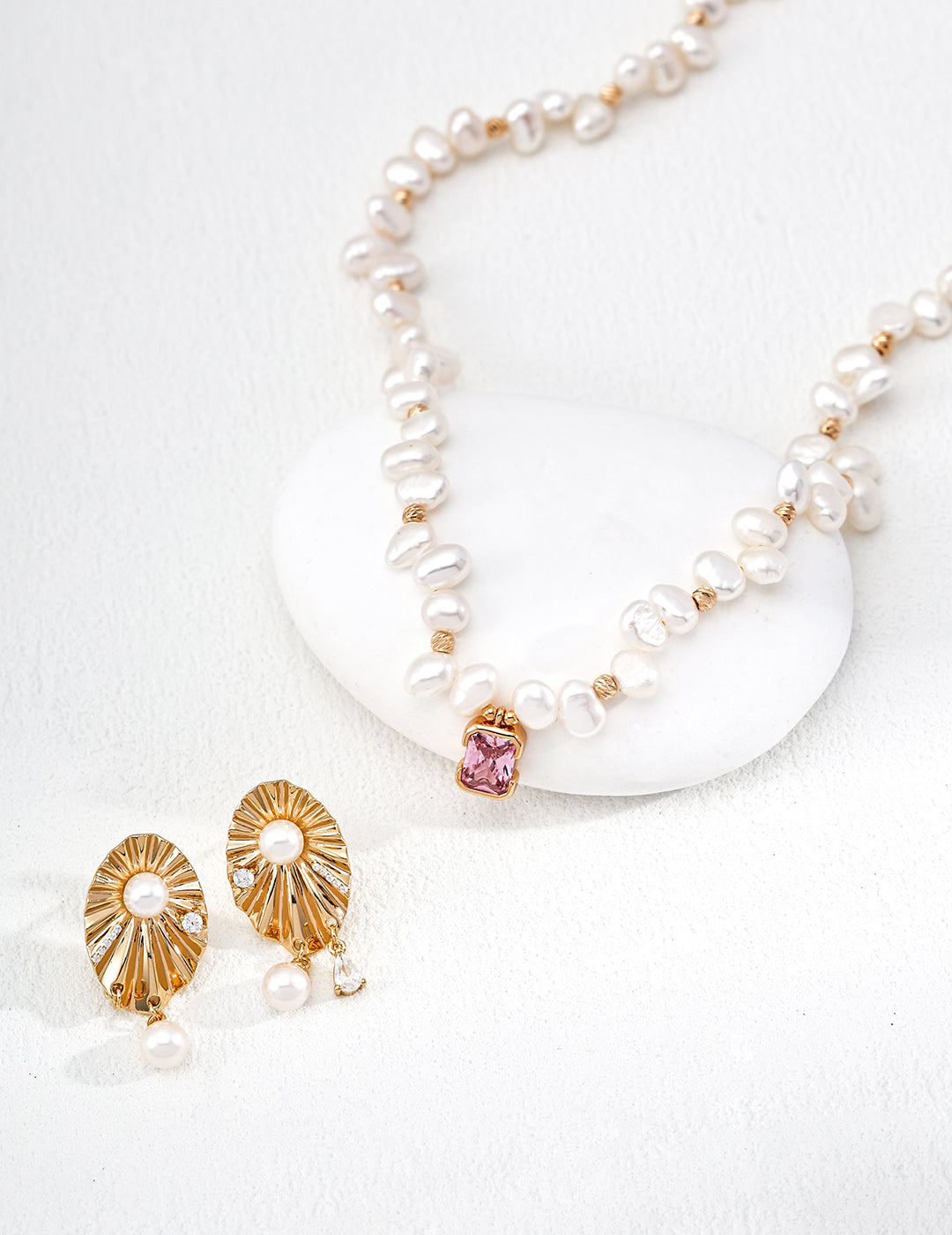 Pink Zircon & Natural Pearl Necklace