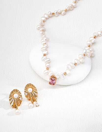 Pink Zircon & Natural Pearl Necklace