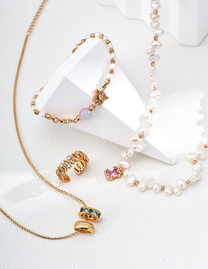 Pink Zircon & Natural Pearl Necklace