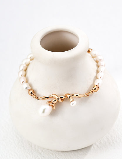 Golden Branch Pearl Necklace & Bracelet Set — Timeless Natural Beauty