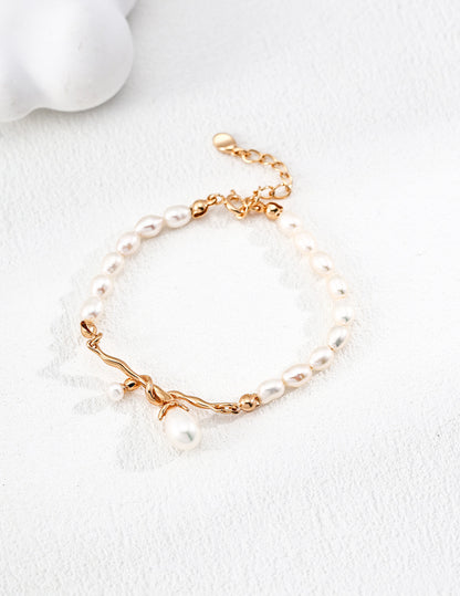 Golden Branch Pearl Necklace & Bracelet Set — Timeless Natural Beauty