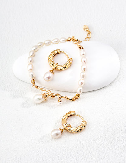 Golden Branch Pearl Necklace & Bracelet Set — Timeless Natural Beauty