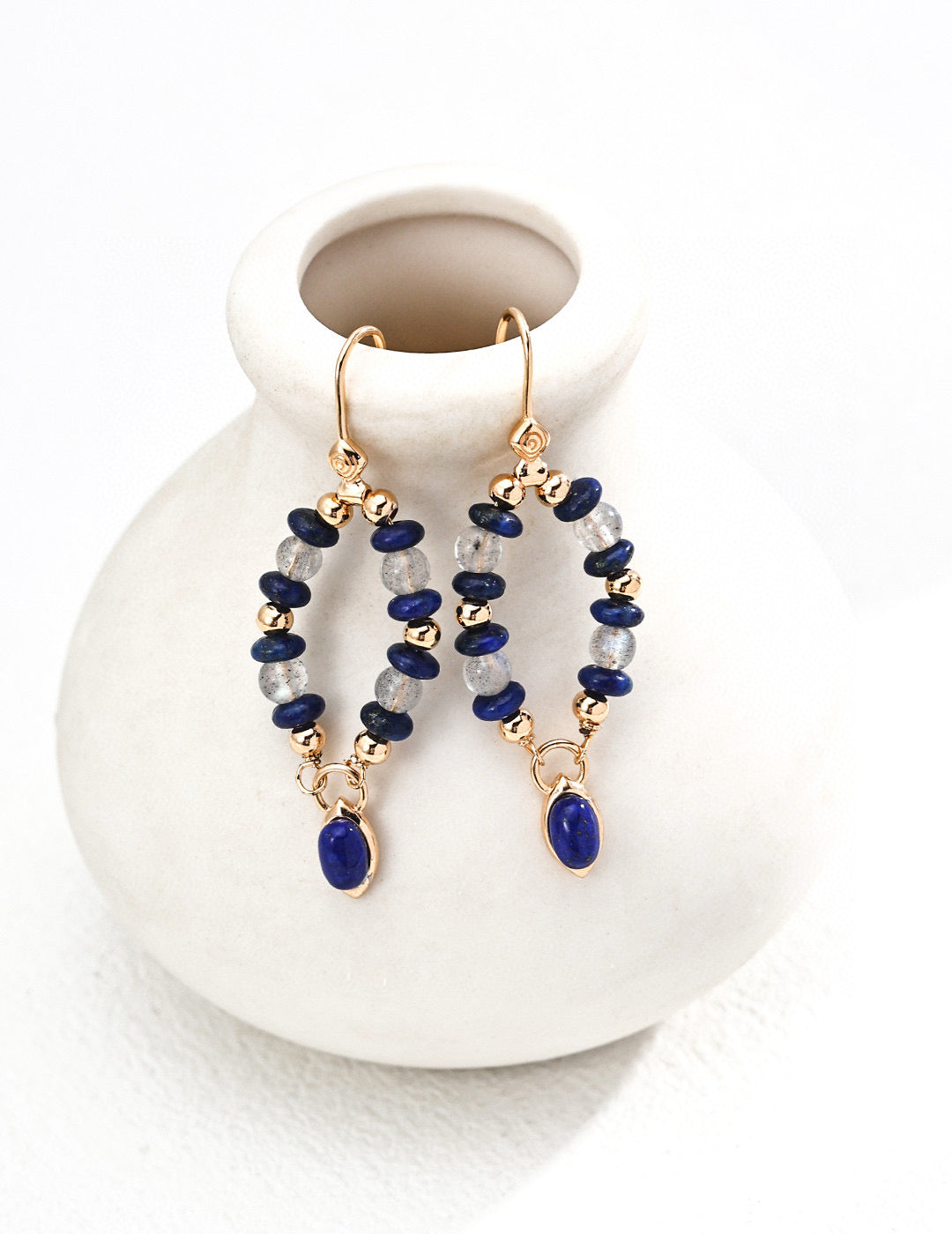 Moonlight & Lapis Hoop Earrings – Grace in Motion